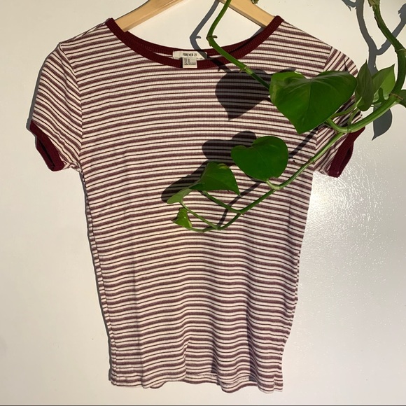 Forever 21 Ribbed Striped Crew Neck Tee - Picture 1 of 3